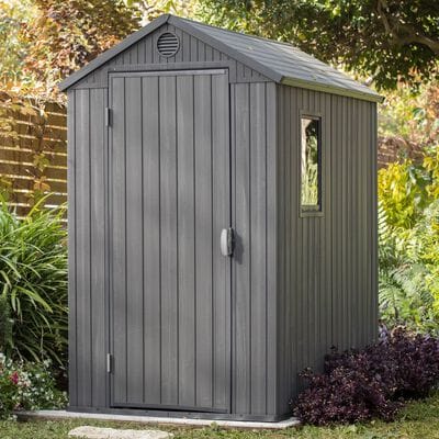 Keter 4’x6′ Darwin Heavy Duty Plastic Garden Shed – Grey