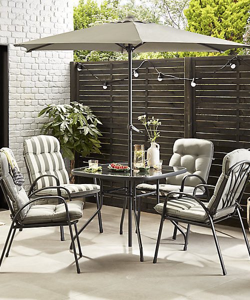 Colorado Grey Metal 4 seater Dining set with Grey Parasol
