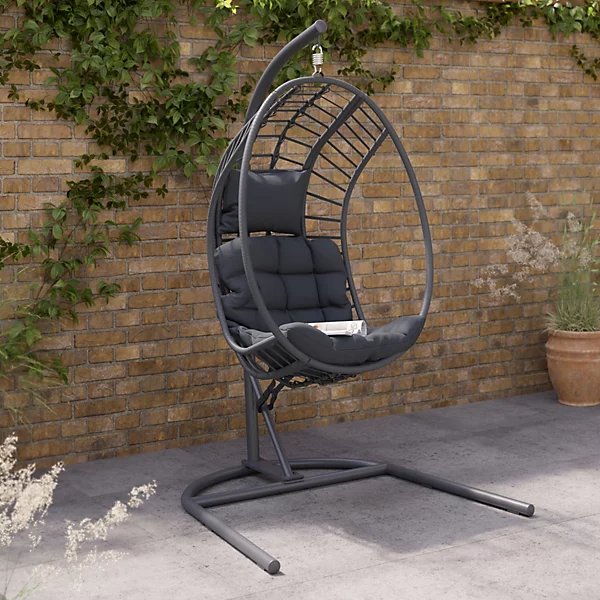 Maeria Dark grey Metal Hanging egg chair